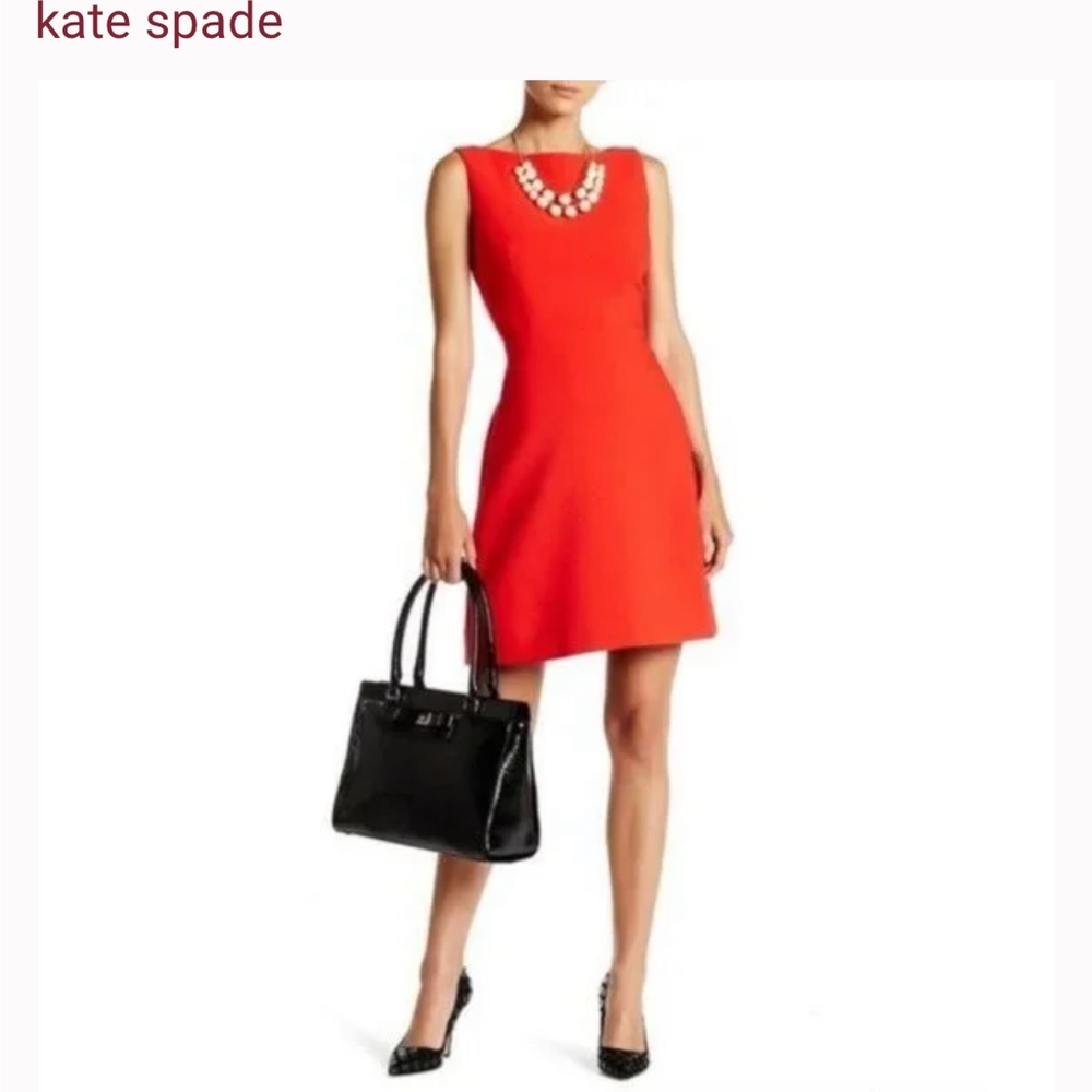 Kate Spade Bright Red Bateau Neck A-Line Dress 6
